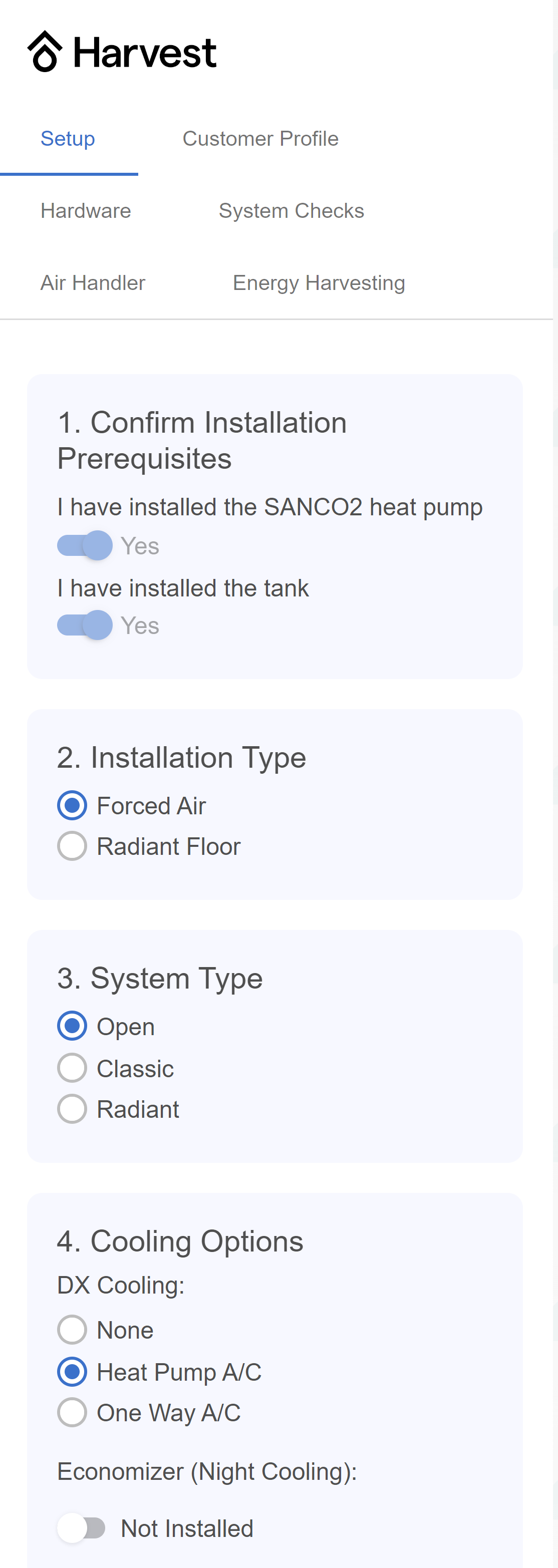 Initial set-up for reversible heat pump open system